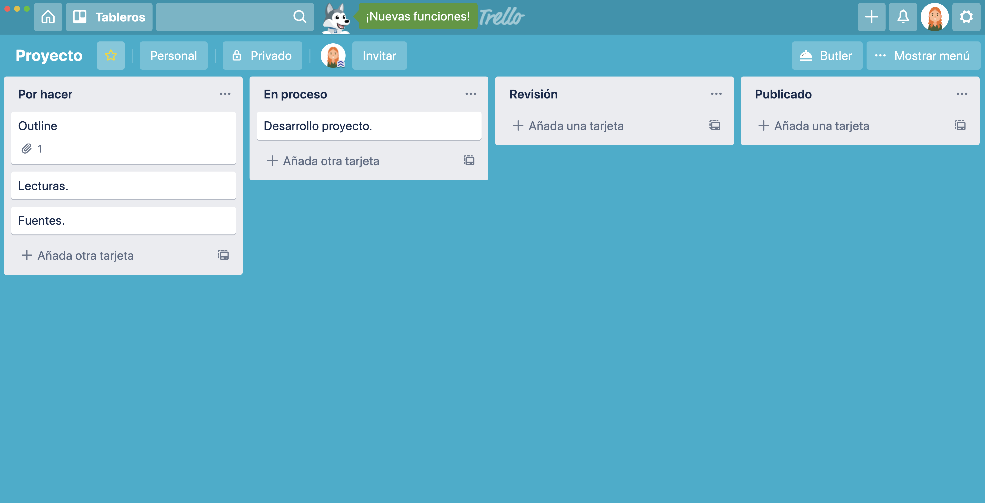 Ejemplo tablero de Trello.